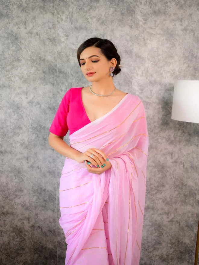 baby pink Suti saree