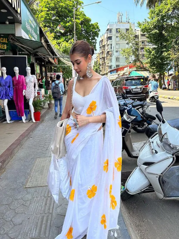 Hibiscus Hand Paint Saree
