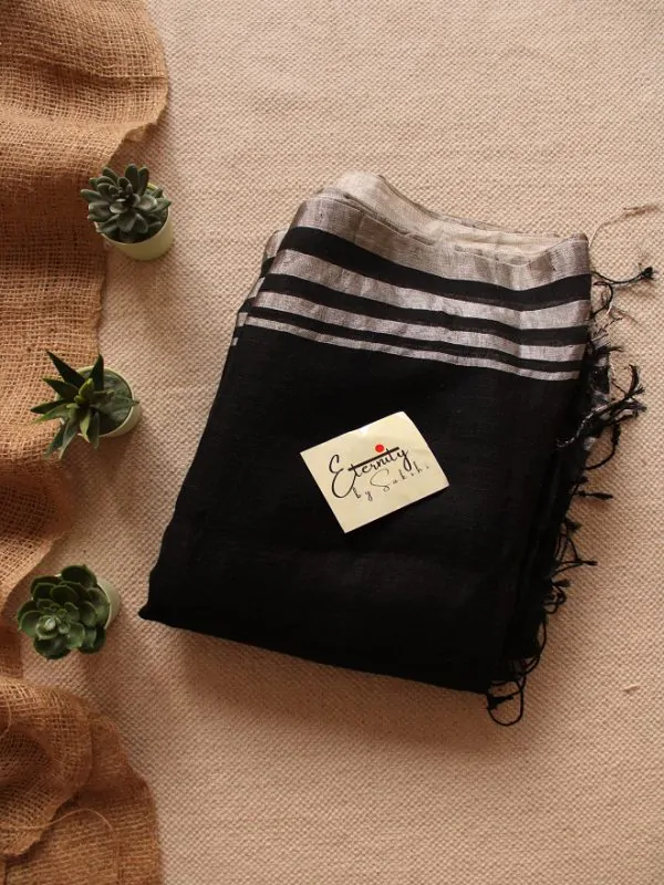 Black Linen Saree