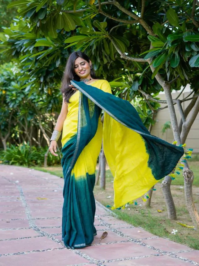 ombre linen saree