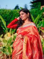 Red Lining Metallic Linen Saree