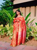 Red Lining Metallic Linen Saree