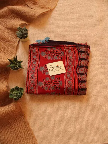 Red Ajrakh Mul Saree