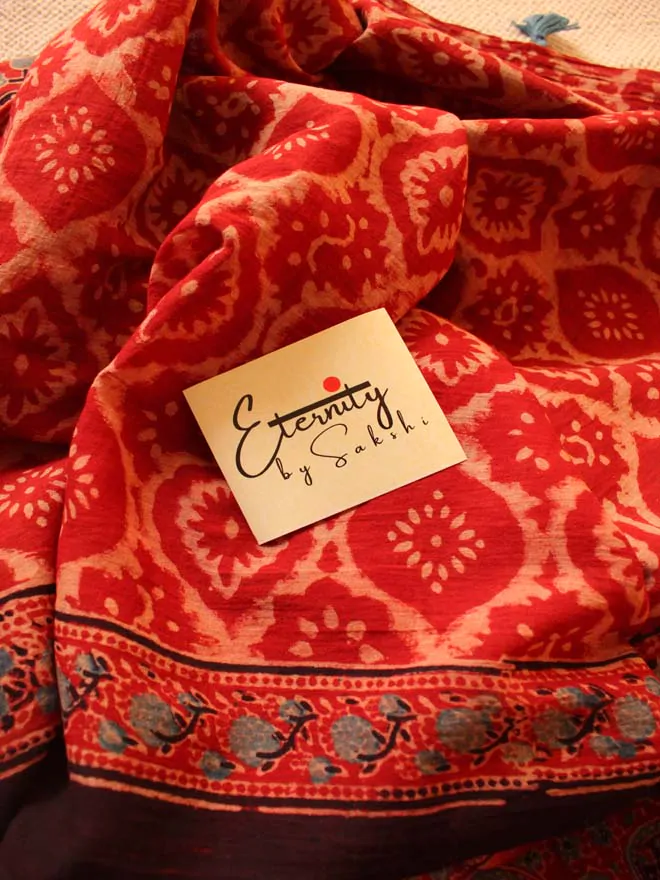 Red Ajrakh Mul Saree