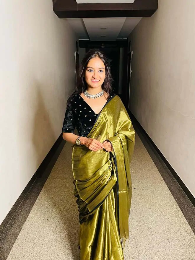 Charcoal Metallic Mul Saree