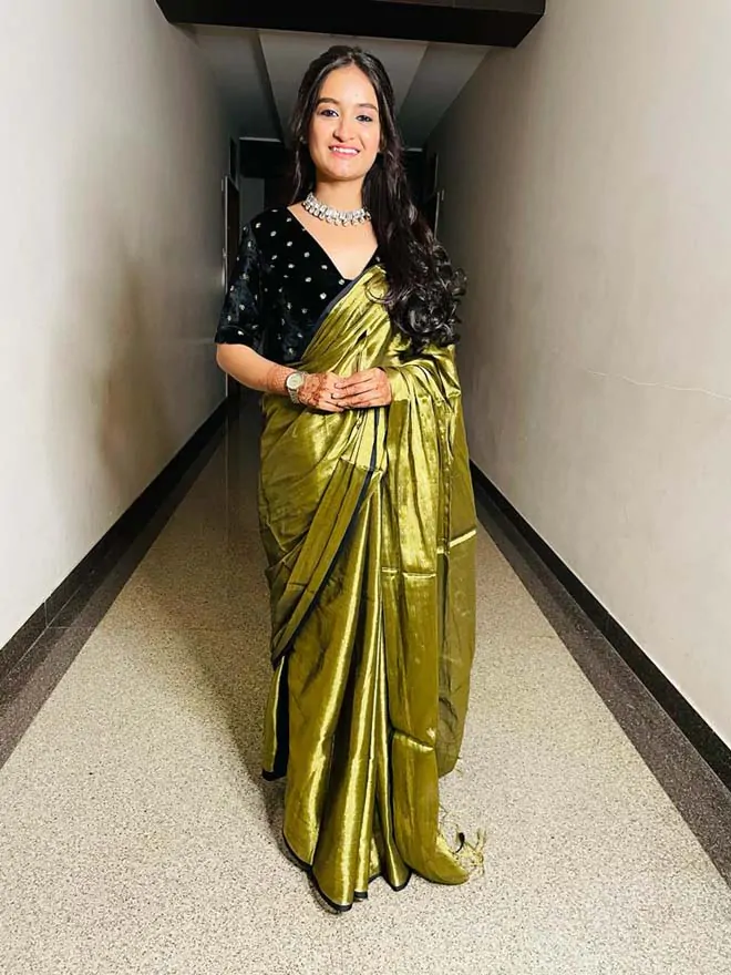 Charcoal Metallic Mul Saree