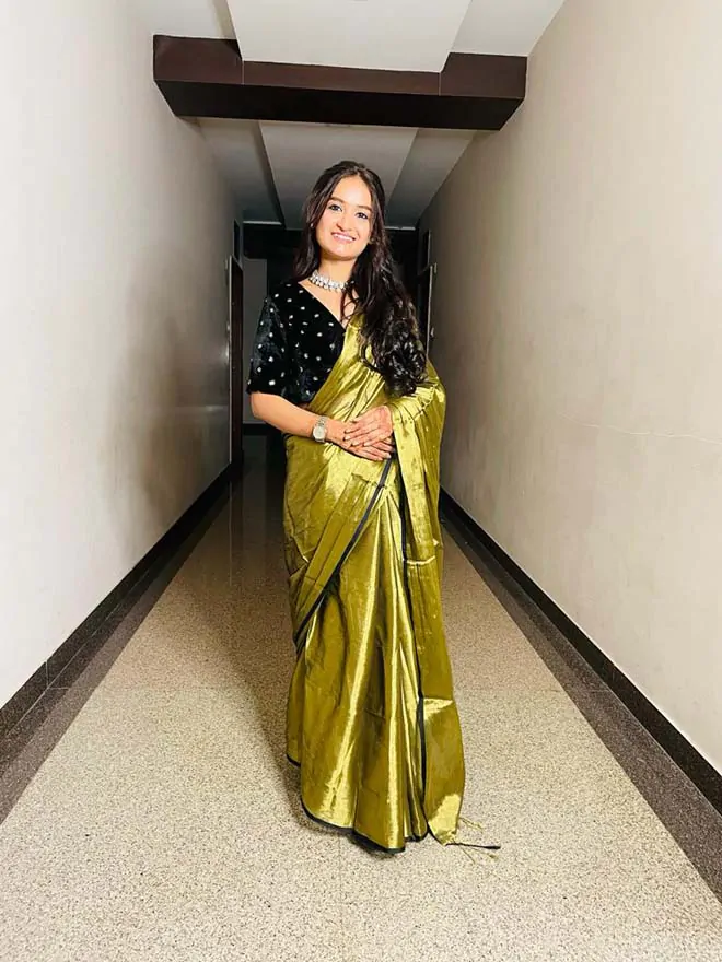 Charcoal Metallic Mul Saree