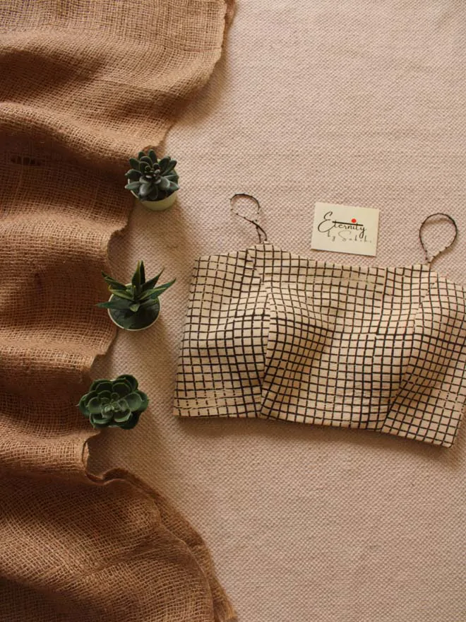 Cream Chequered Ready to wear blouse