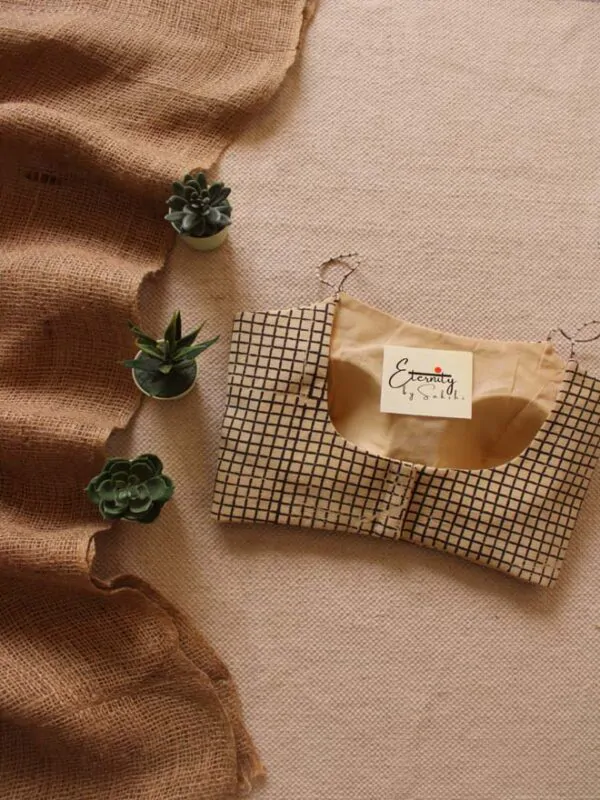 Cream Chequered Ready to wear blouse
