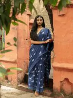 INDIGO HORIZON HANDBLOCKPRINTED COTTON SAREE