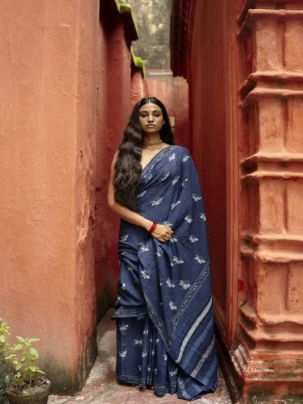 INDIGO HORIZON HANDBLOCKPRINTED COTTON SAREE