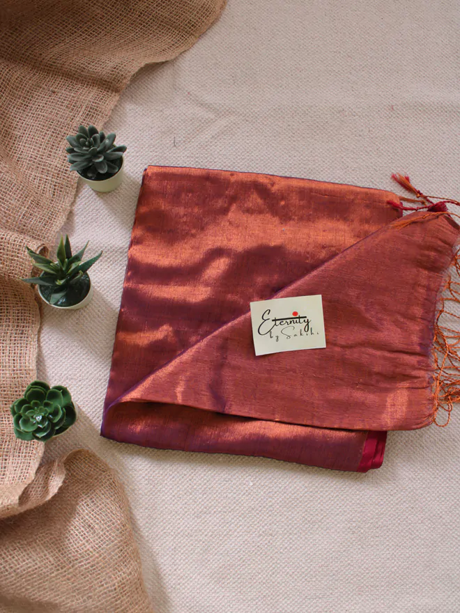 Brown Metallic Mul Saree
