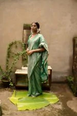 Sage Metallic Linen Saree