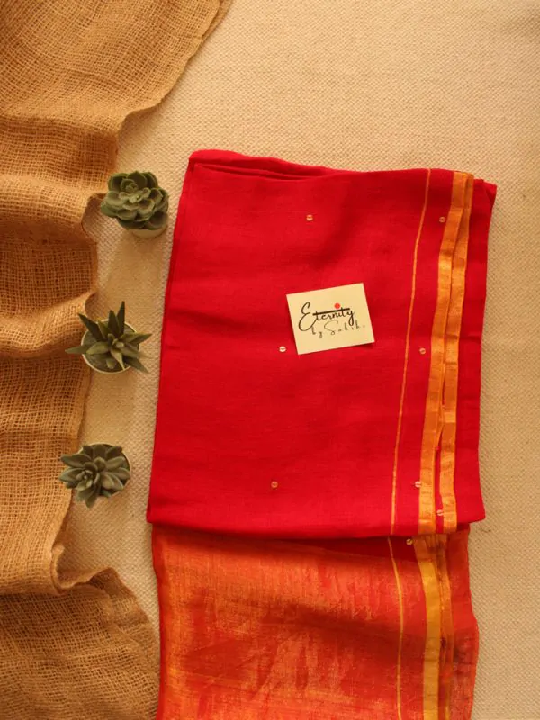 Red Raina Linen Saree