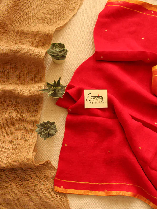 Red Raina Linen Saree