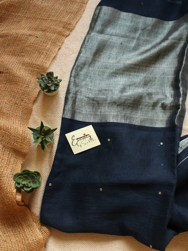 Blue Raina Linen Saree