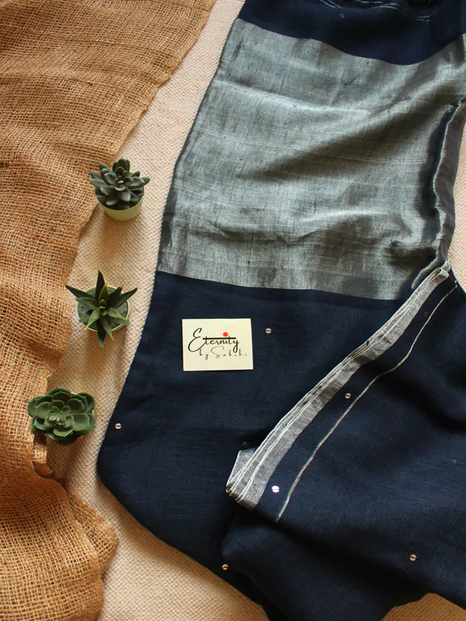 Blue Raina Linen Saree