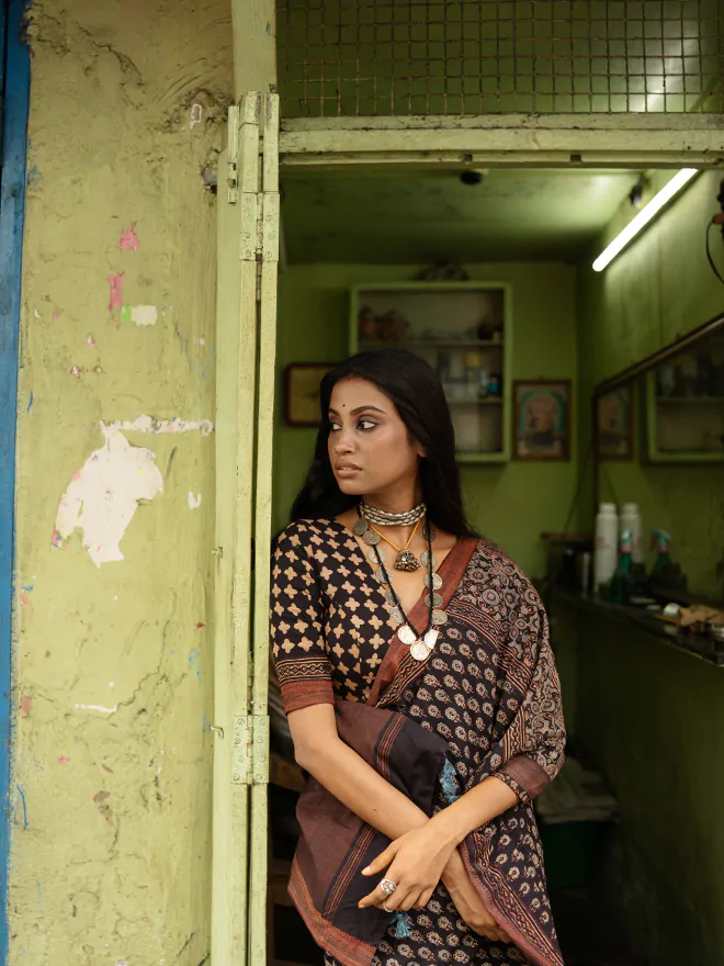 Jheel Mangalgiri Ajrakh Saree