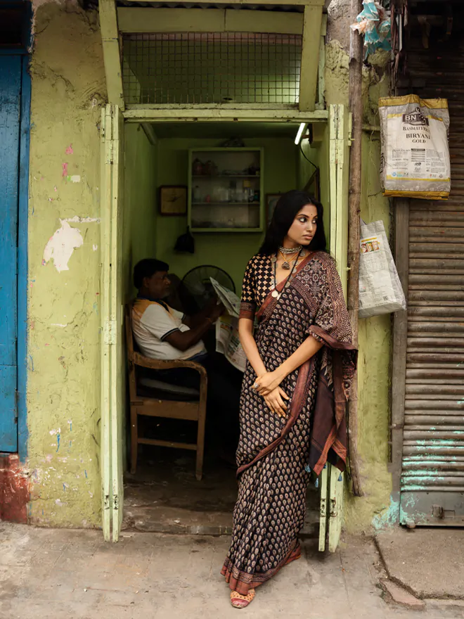 Jheel Mangalgiri Ajrakh Saree