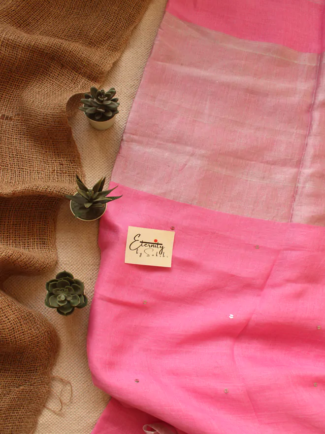 Baby Pink Raina Linen Saree