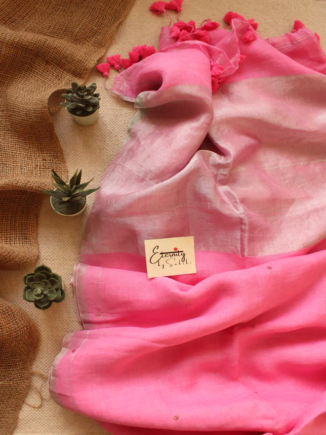 Baby Pink Raina Linen Saree