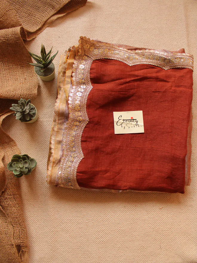 Cinnamon Metallic Linen Saree