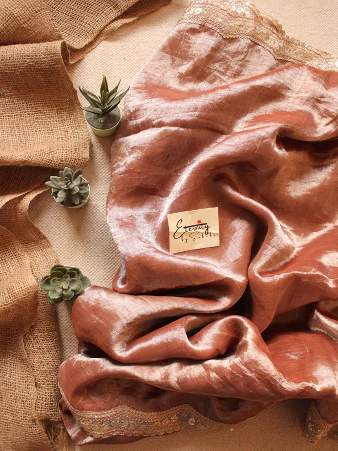 Cinnamon Metallic Linen Saree