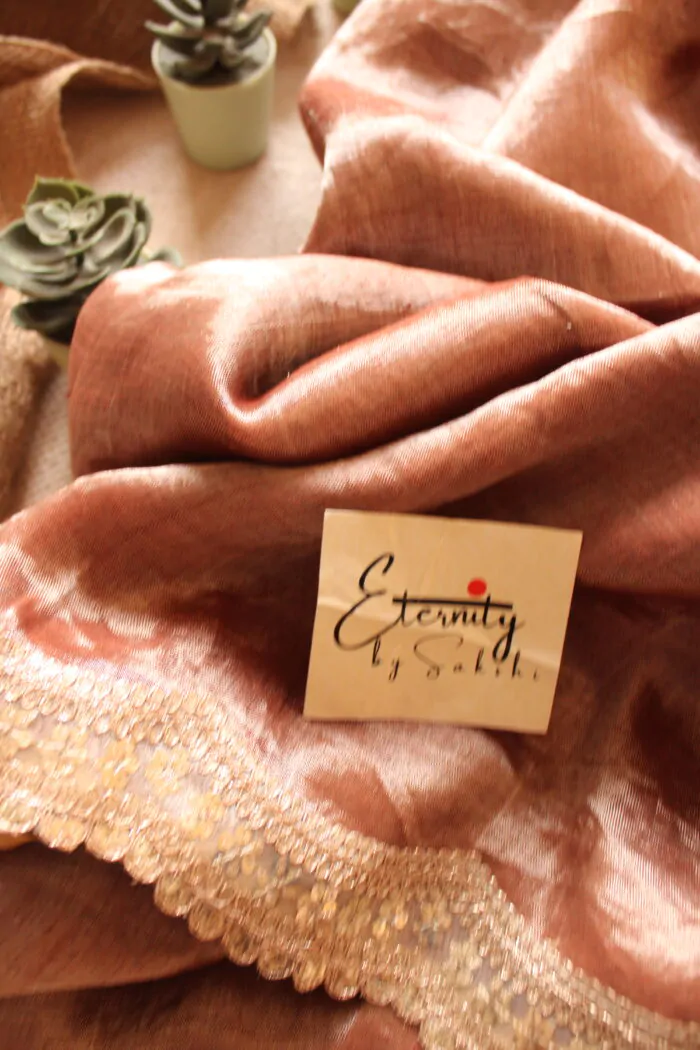 Cinnamon Metallic Linen Saree