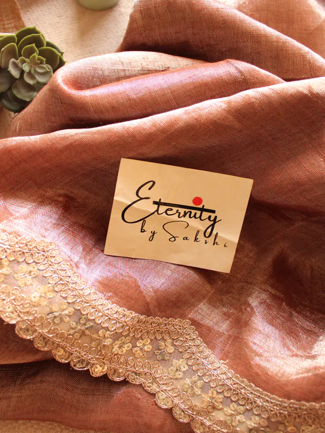 Cinnamon Metallic Linen Saree