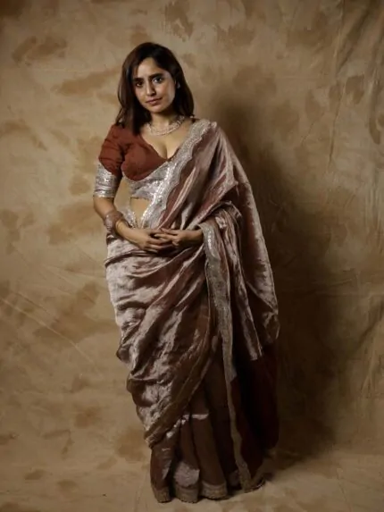 Cinnamon Metallic Linen Saree