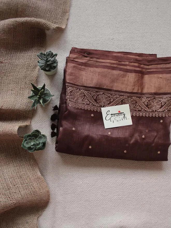 Chocolate Silk Linen Saree