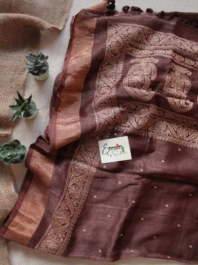 Chocolate Silk Linen Saree