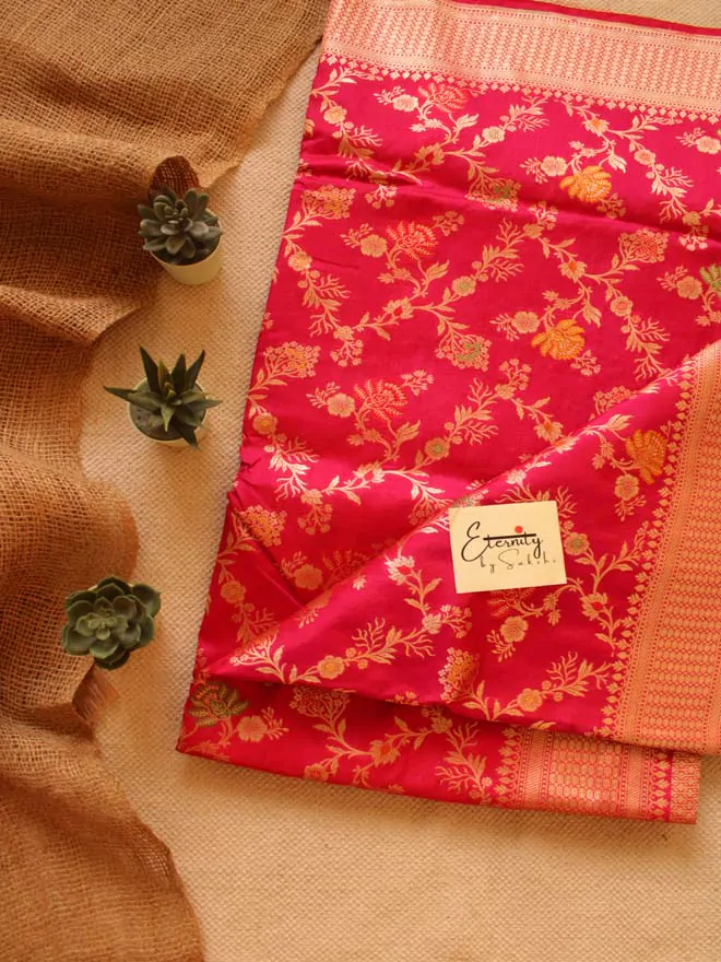Pink Handwoven Minakari Silk Banarasi Saree