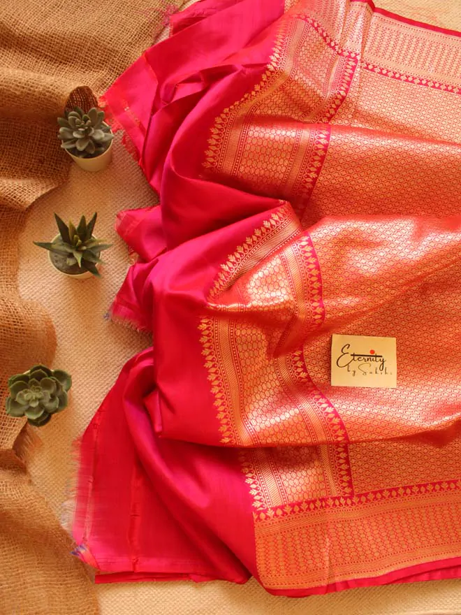 Pink Handwoven Minakari Silk Banarasi Saree
