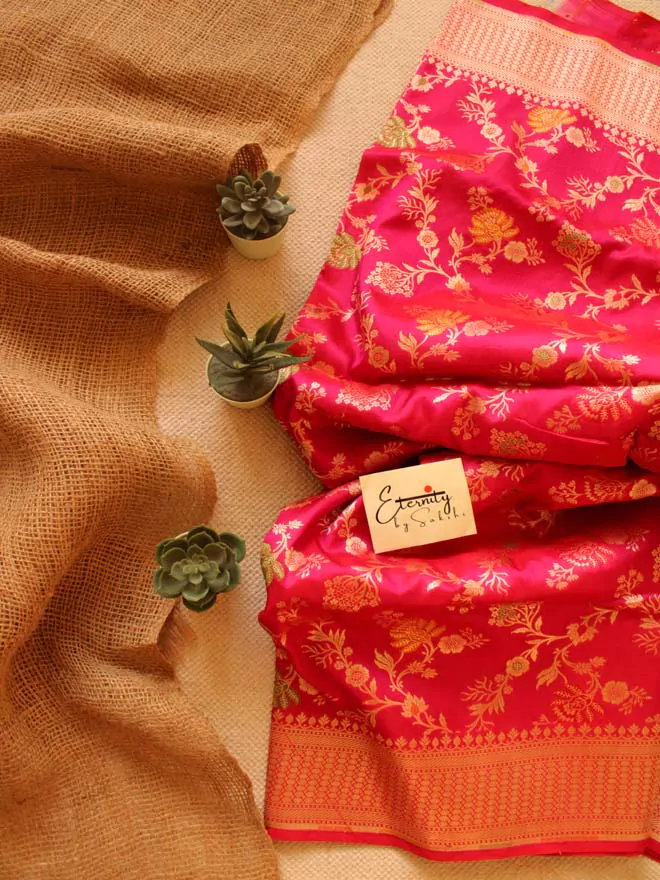 Pink Handwoven Minakari Silk Banarasi Saree