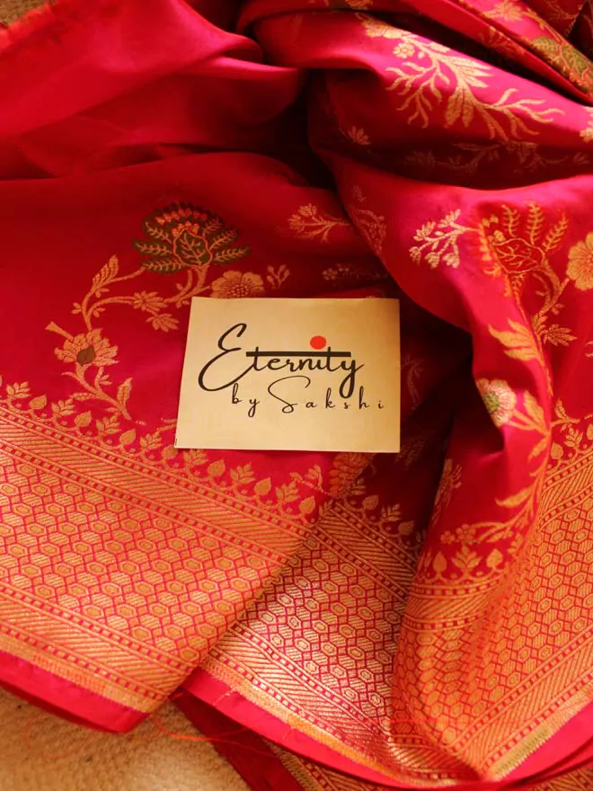 Pink Handwoven Minakari Silk Banarasi Saree