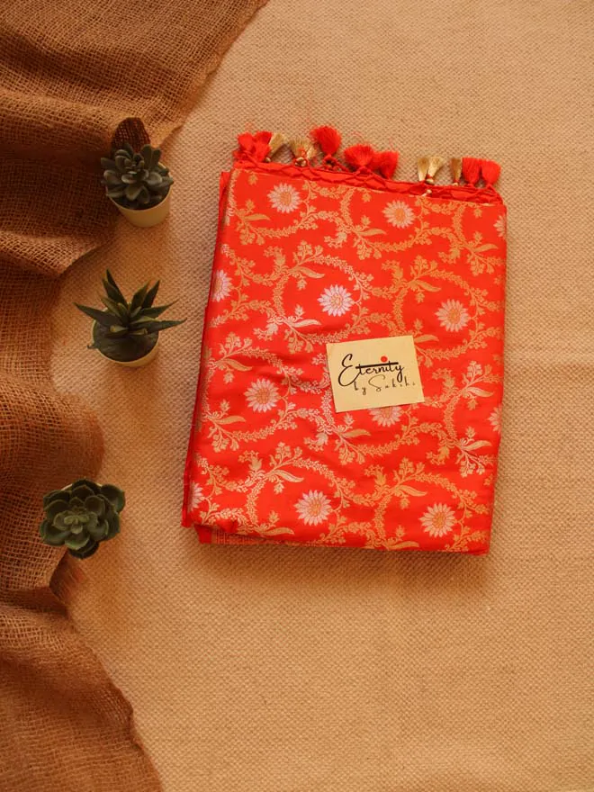 Orange Handwoven Silk Banarasi Saree