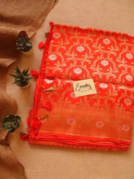 Orange Handwoven Silk Banarasi Saree