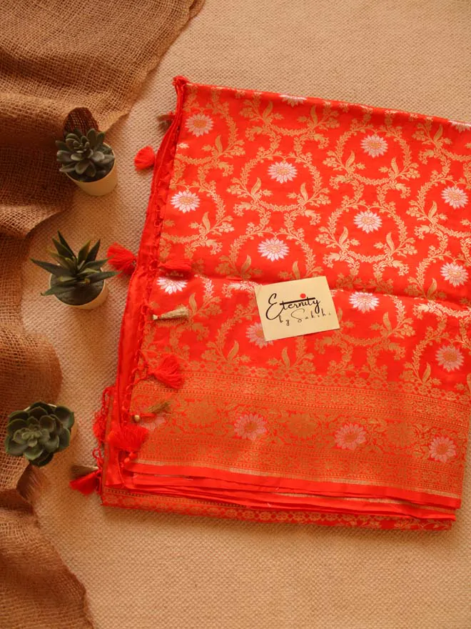 Orange Handwoven Silk Banarasi Saree