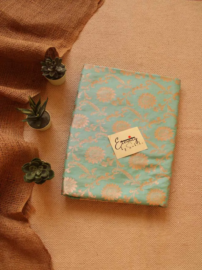 Aqua Blue Handwoven Silk Banarasi Saree