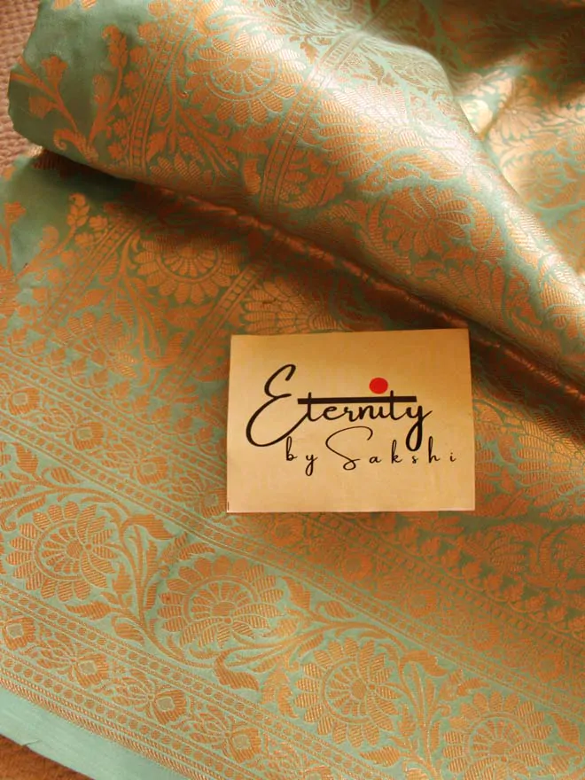 Aqua Blue Handwoven Silk Banarasi Saree