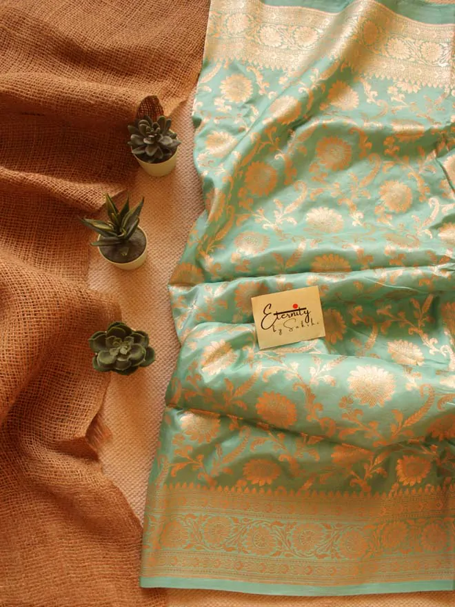 Aqua Blue Handwoven Silk Banarasi Saree