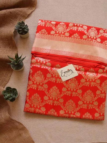 Orange Handwoven Silk Banarasi Saree 1