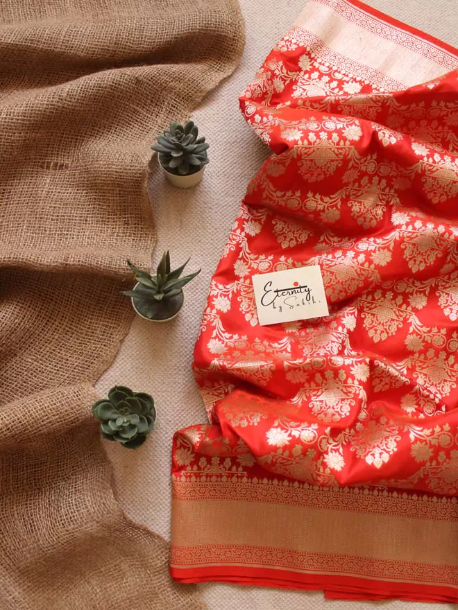 Orange Handwoven Silk Banarasi Saree 1