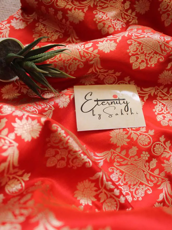 Orange Handwoven Silk Banarasi Saree 1