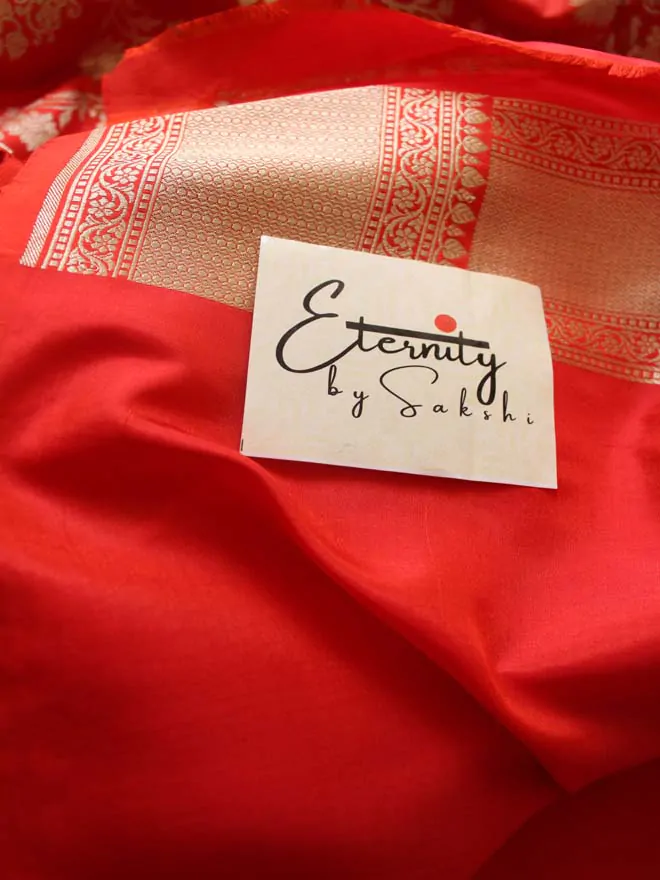Orange Handwoven Silk Banarasi Saree 1