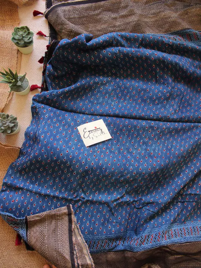 Indigo Dola Ajrakh Saree1