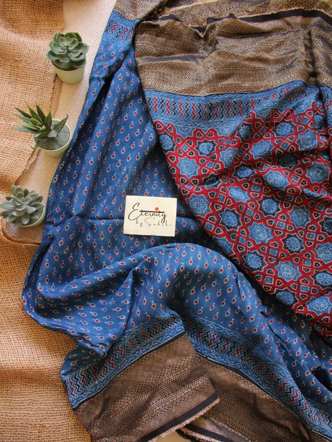 Indigo Dola Ajrakh Saree1