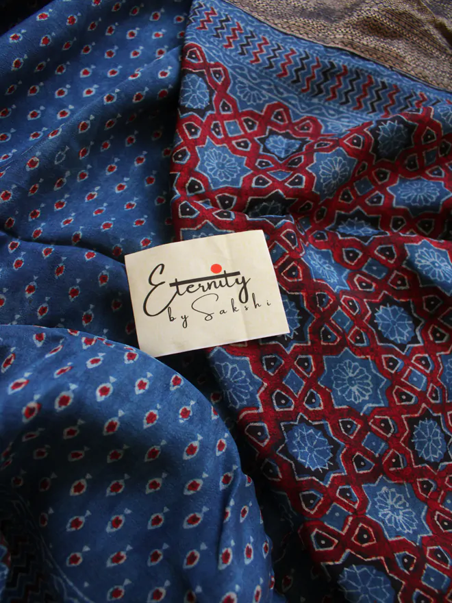 Indigo Dola Ajrakh Saree1