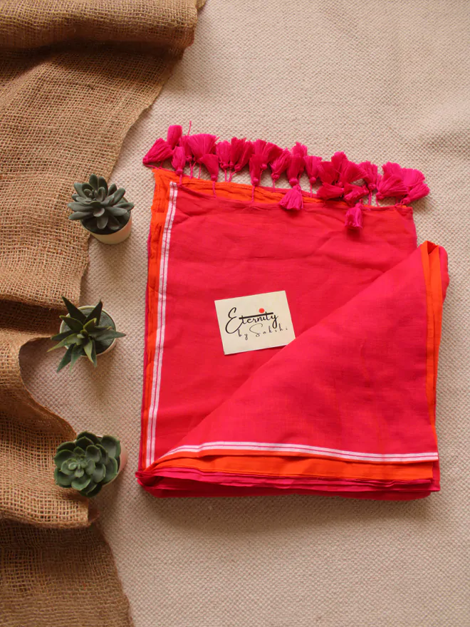 ORANGE AND RED BREEZY SAREE